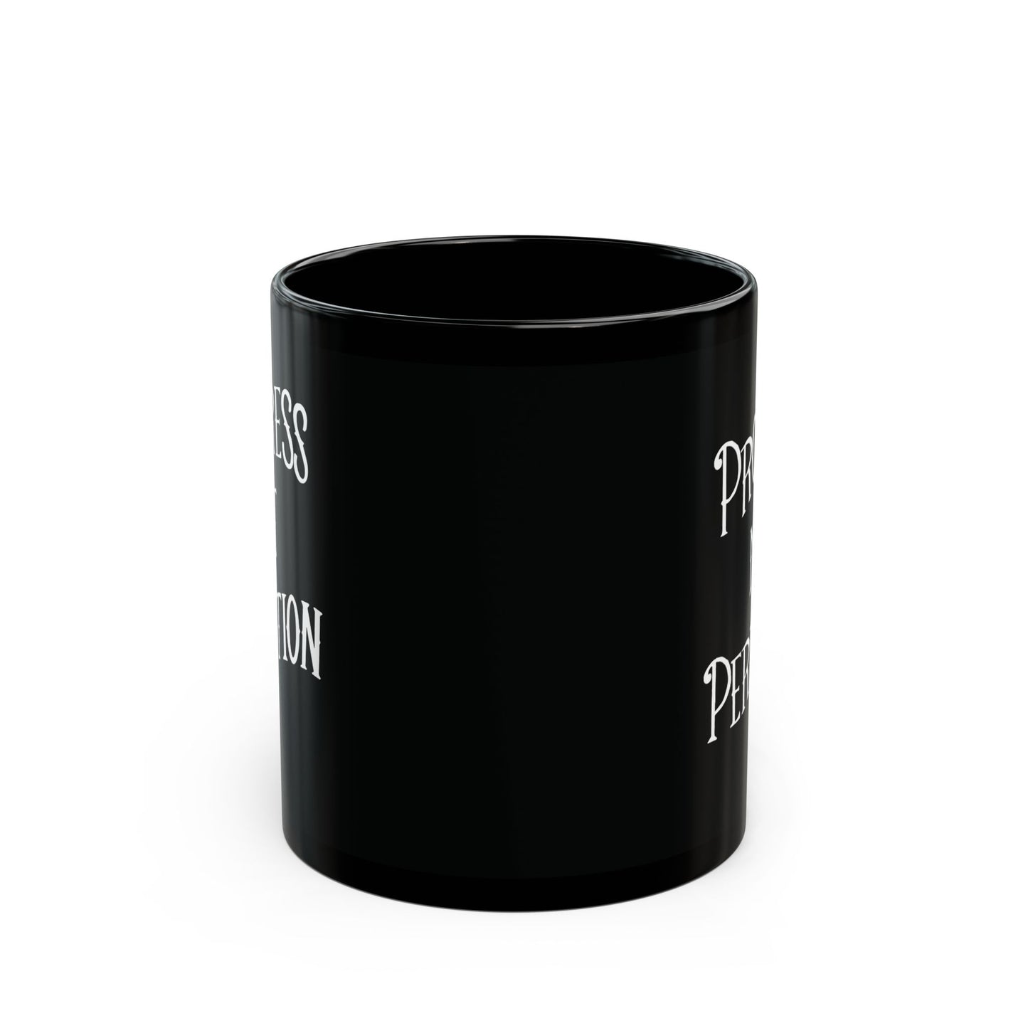 Progress Not Perfection Black Coffee Mug, 11oz or 15oz, Black & White Motivational Mug for Artists, Entrepreneurs Neurospicy, ADHD, Cup for Makers + Doers
