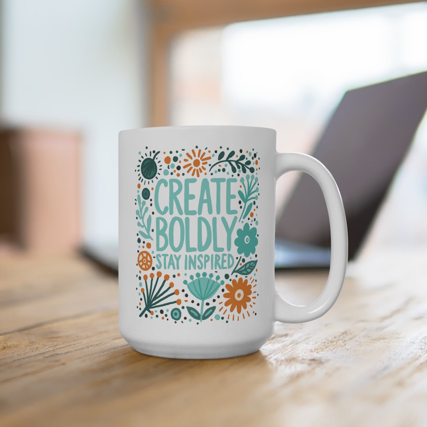 Create Boldly Coffee Mug, 11oz or 15oz, Create Boldly Stay Inspired, Motivational Mug for Artists, Entrepreneurs Neurospicy, ADHD, Cup for Makers & Doers