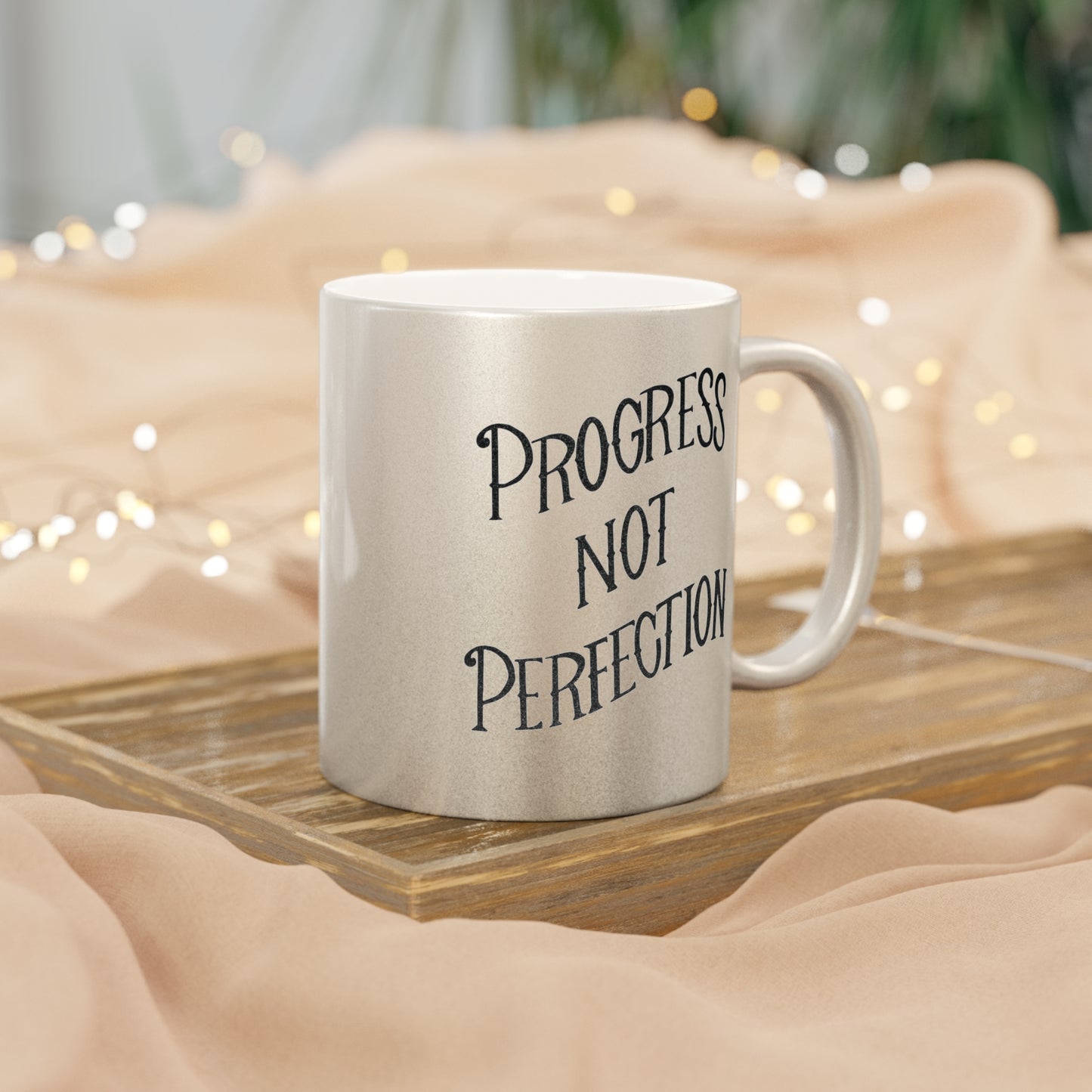 Progress Not Perfection Metallic Coffee Mug, 11oz in Silver or Gold, Motivational Mug for Artists, Entrepreneurs Neurospicy, ADHD, Cup for Makers + Doers