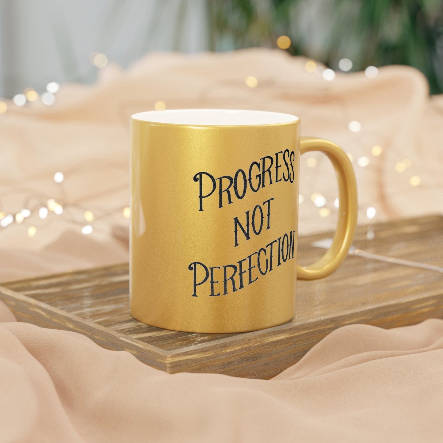 Progress Not Perfection Metallic Coffee Mug, 11oz in Silver or Gold, Motivational Mug for Artists, Entrepreneurs Neurospicy, ADHD, Cup for Makers + Doers