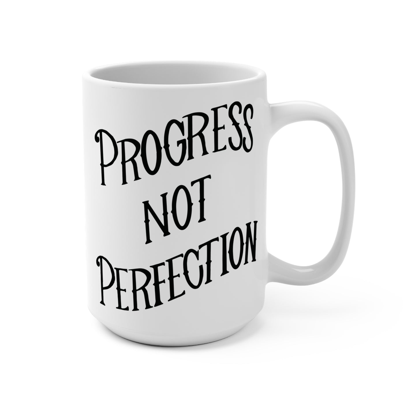 Progress Not Perfection Coffee Mug, 11oz or 15oz, Black & White Motivational Mug for Artists, Entrepreneurs Neurospicy, ADHD, Cup for Makers + Doers