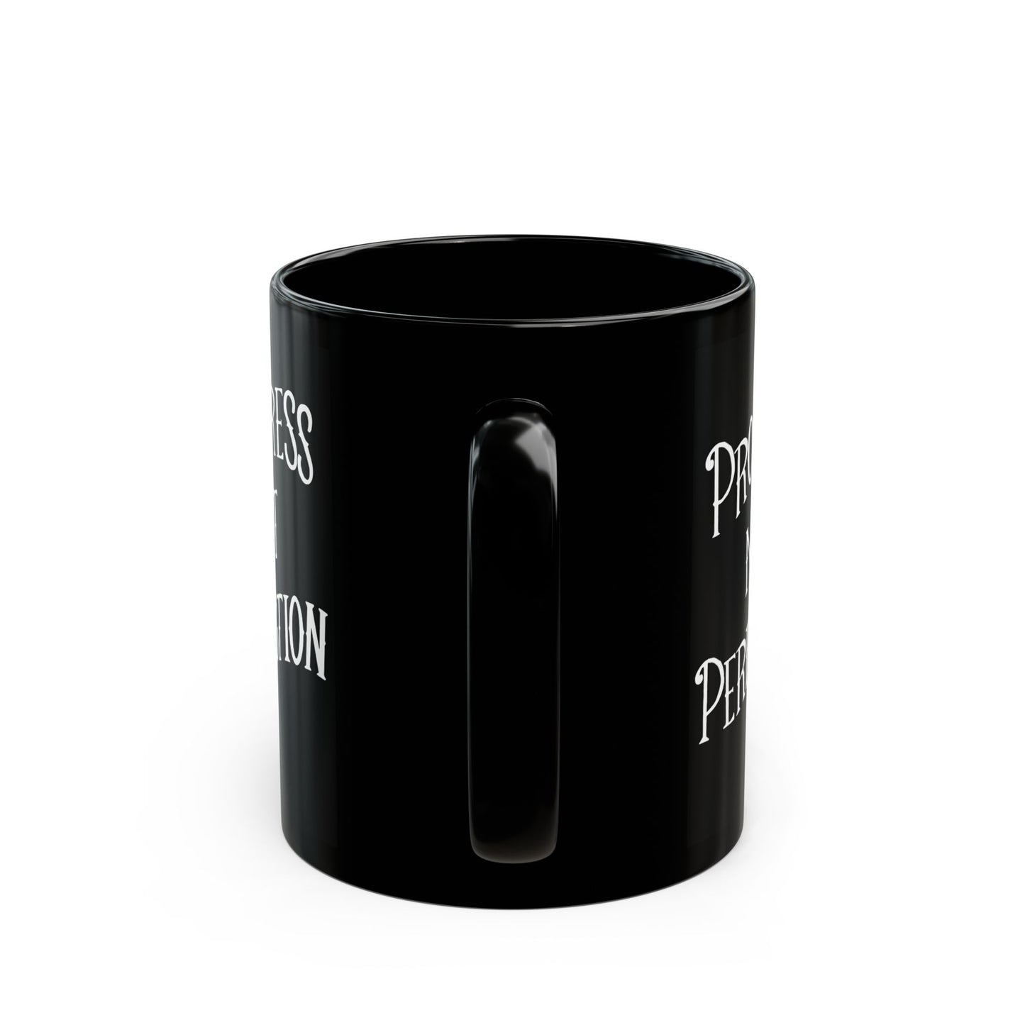 Progress Not Perfection Black Coffee Mug, 11oz or 15oz, Black & White Motivational Mug for Artists, Entrepreneurs Neurospicy, ADHD, Cup for Makers + Doers
