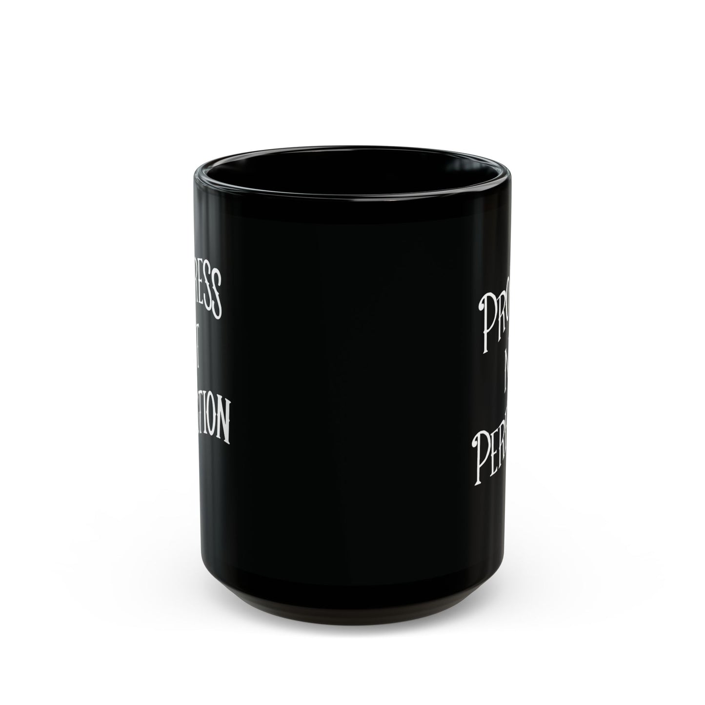 Progress Not Perfection Black Coffee Mug, 11oz or 15oz, Black & White Motivational Mug for Artists, Entrepreneurs Neurospicy, ADHD, Cup for Makers + Doers