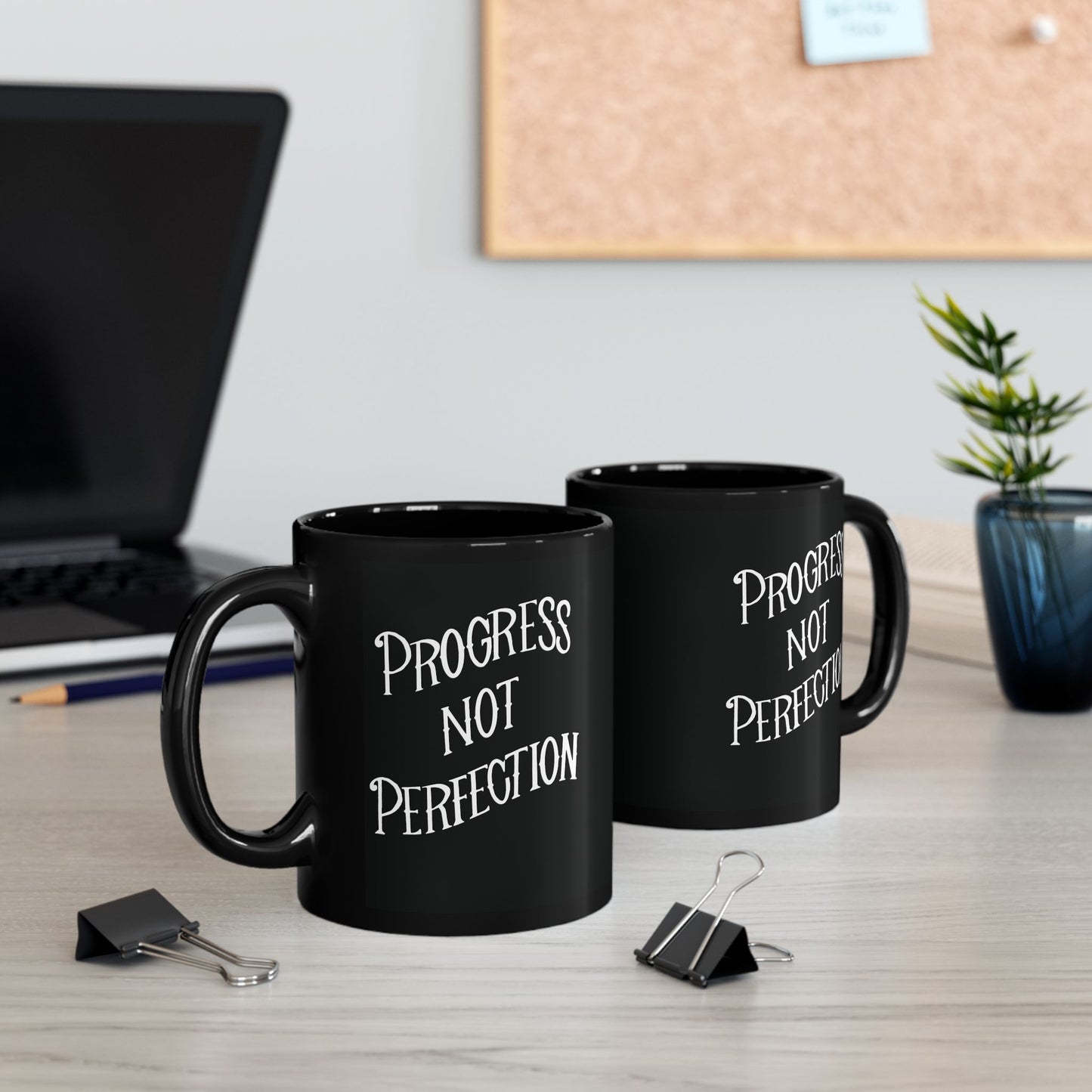 Progress Not Perfection Black Coffee Mug, 11oz or 15oz, Black & White Motivational Mug for Artists, Entrepreneurs Neurospicy, ADHD, Cup for Makers + Doers