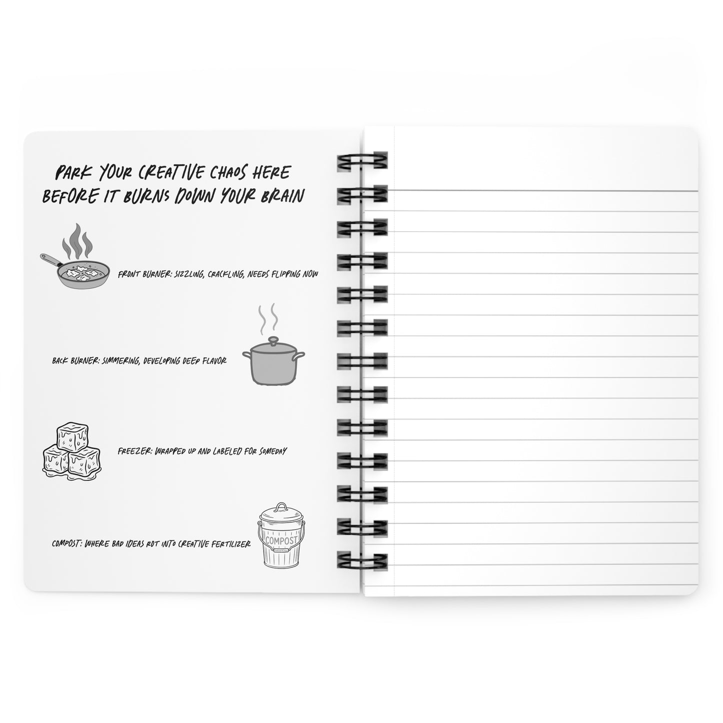 Back Burner Journal 5x7 Spiral Notebook for Idea Sorting & Creative Organization, Durable Gloss Cover, 150 Lined Pages