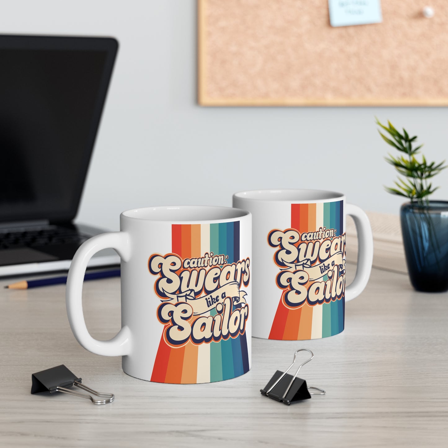 Retro Rainbow Coffee Mug, "Caution: Swears Like a Sailor", 11 or 15oz, A Must-Have for Your Coffee Ritual