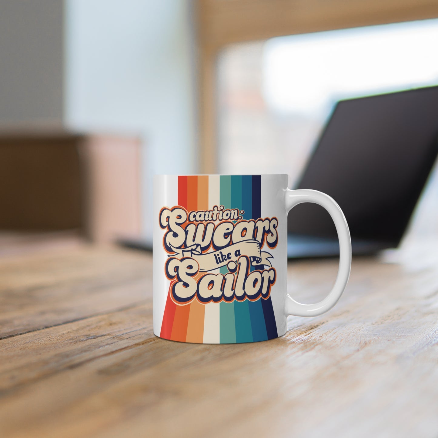 Retro Rainbow Coffee Mug, "Caution: Swears Like a Sailor", 11 or 15oz, A Must-Have for Your Coffee Ritual