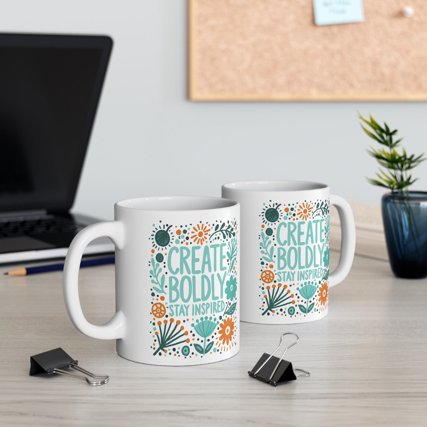 Create Boldly Coffee Mug, 11oz or 15oz, Create Boldly Stay Inspired, Motivational Mug for Artists, Entrepreneurs Neurospicy, ADHD, Cup for Makers & Doers
