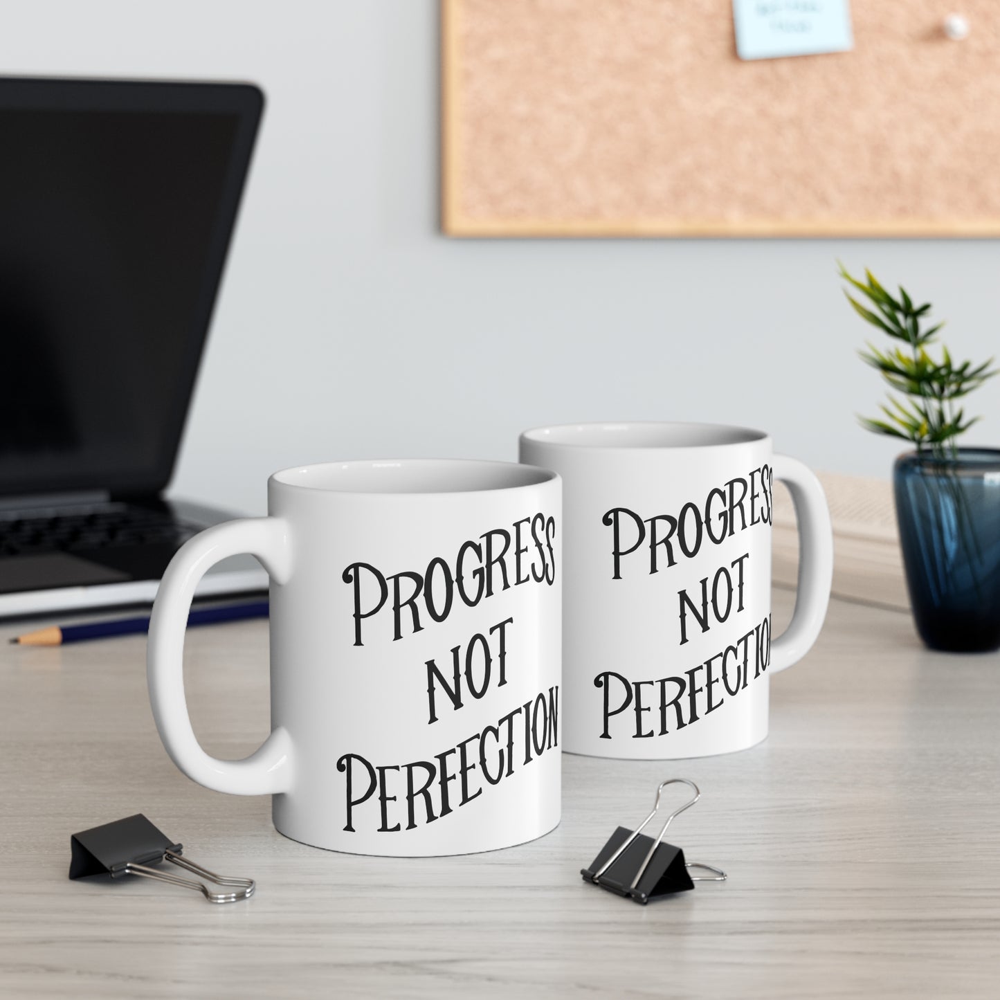 Progress Not Perfection Coffee Mug, 11oz or 15oz, Black & White Motivational Mug for Artists, Entrepreneurs Neurospicy, ADHD, Cup for Makers + Doers