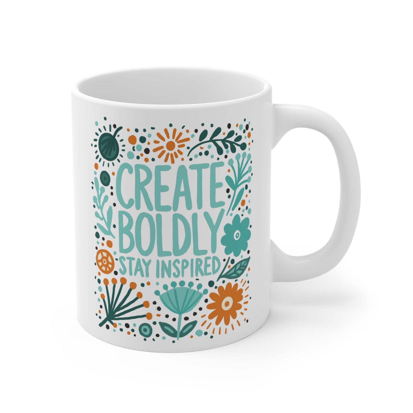 Create Boldly Coffee Mug, 11oz or 15oz, Create Boldly Stay Inspired, Motivational Mug for Artists, Entrepreneurs Neurospicy, ADHD, Cup for Makers & Doers